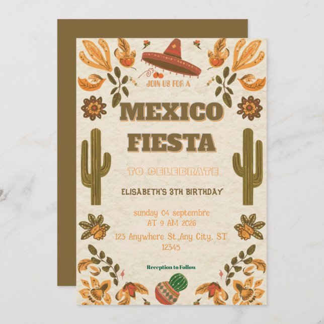 Convite Colorful Mexican Fiesta Birthday  Invitation (Frente/Verso)