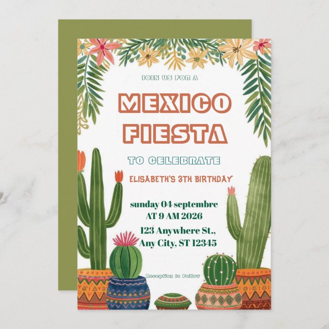 Convite Colorful Mexican Fiesta Birthday  Invitation (Frente/Verso)