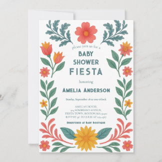 Convite Colorful Mexican Fiesta Folk Art Baby Shower
