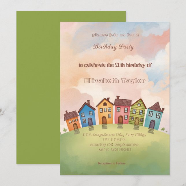 Convite Colorful Neighborhood Birthday Invitation   (Frente/Verso)