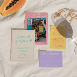 Convite Colorful Pastel Hand Written Spring Photo Wedding