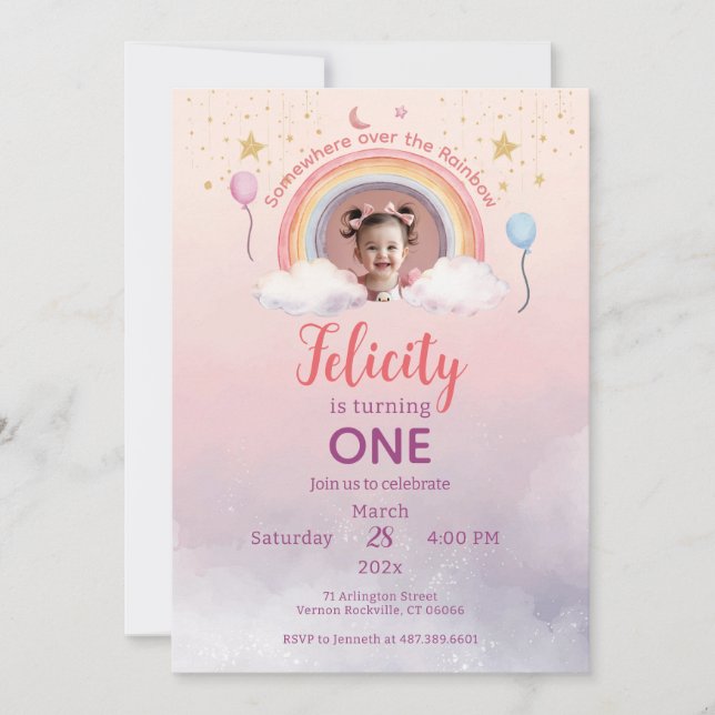 Convite Colorful Pastel Rainbow Girl Birthday Photo (Frente)