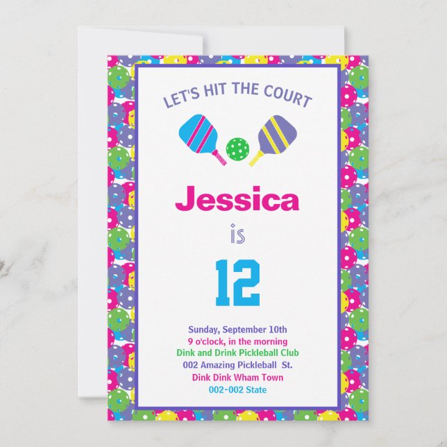 Convite Colorful Pickleball B'day party + RSVP (Frente)