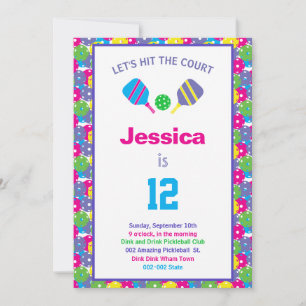Convite Colorful Pickleball B'day party + RSVP