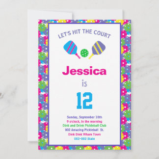 Convite Colorful Pickleball B'day party + RSVP