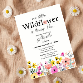 Convite Colorful Pink Our Little Wildflower 1st Birthday