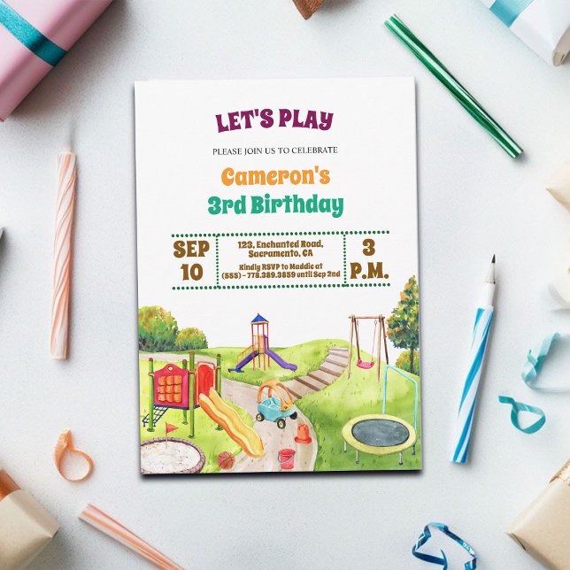 Convite Colorful Playground Party 3rd Birthday Invitation (Criador carregado)