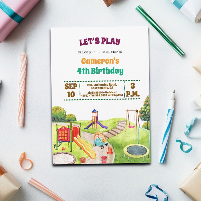Convite Colorful Playground Party 4th Birthday Invitation (Criador carregado)