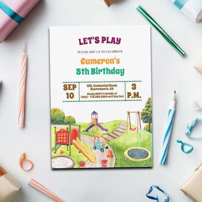 Convite Colorful Playground Party 5th Birthday Invitation (Criador carregado)