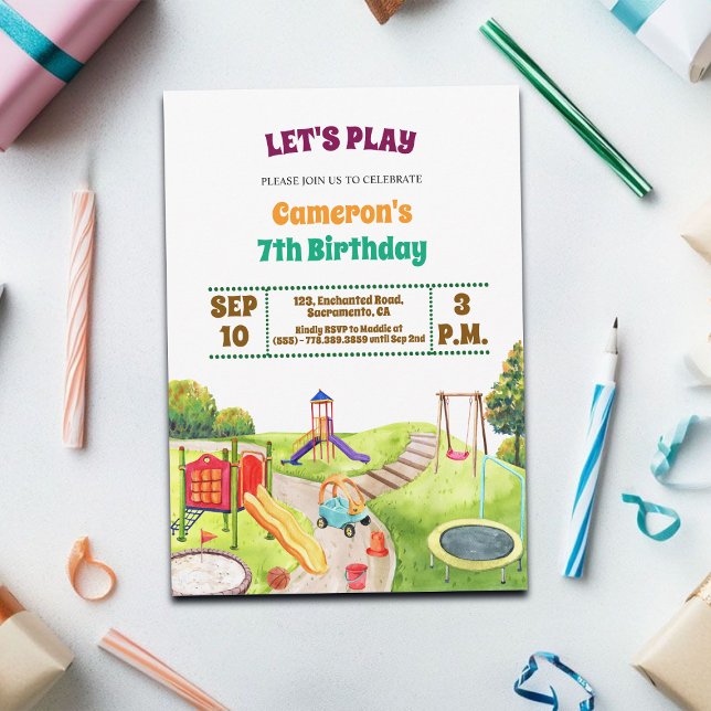 Convite Colorful Playground Party 7th Birthday Invitation (Criador carregado)