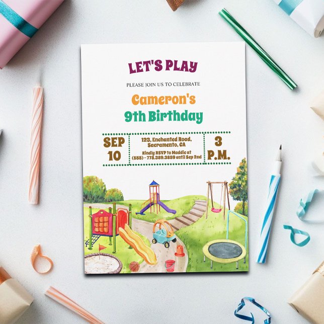 Convite Colorful Playground Party 9th Birthday Invitation (Criador carregado)