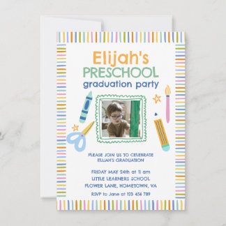 Convite Colorful Preschool Graduation Party Invitation