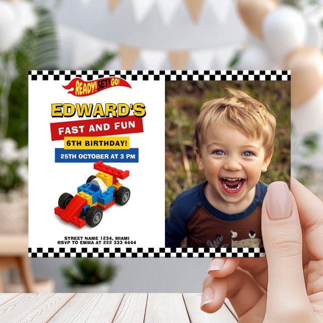 Convite Colorful Race Car Kids Party (Criador carregado)