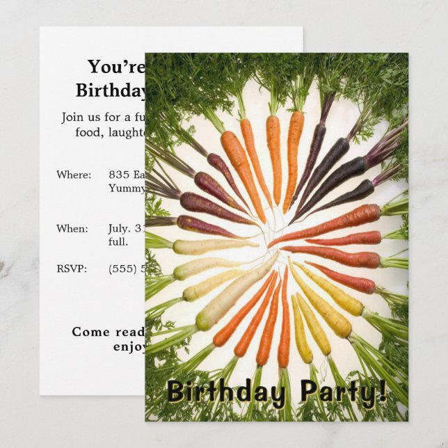 Convite Colorful Rainbow Carrot Food Theme Birthday Party (Frente/Verso)