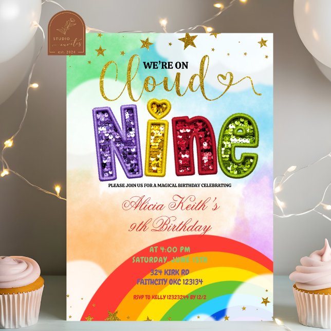 Convite Colorful Rainbow Cloud Nine Birthday (Criador carregado)