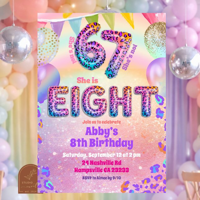 Convite Colorful Rainbow Leopard 67 8th Birthday (Criador carregado)