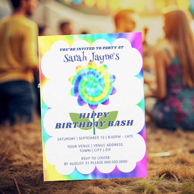 Convite Colorful Rainbow Tie Dye Birthday Invitation (Having a groovy birthday party? Just add your details)