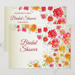 Convite Colorful Red Yellow Pink Floral Bridal Shower
