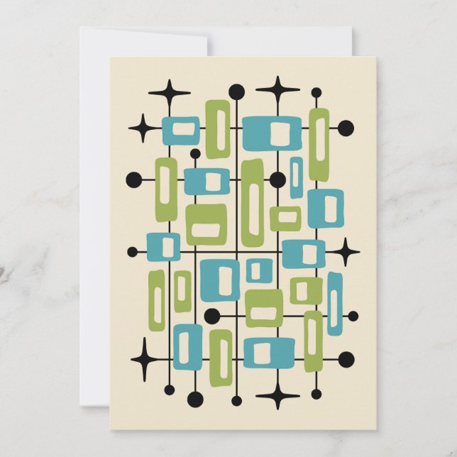 Convite Colorful Retro Mid Century Modern Atomic Abstract (Frente)