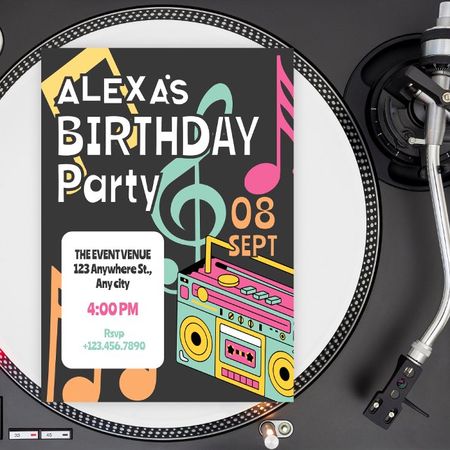 Convite Colorful retro music notes  (Criador carregado)