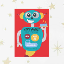 Colorful Robot Boys Second Birthday Invitation