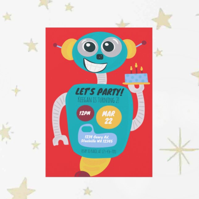 Convite Colorful Robot Boys Second Birthday Invitation (Criador carregado)