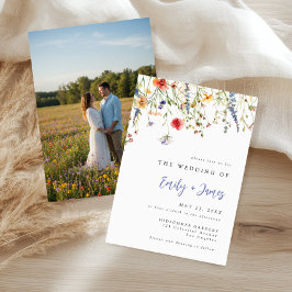 Convite Colorful Spring Floral Watercolor Photo Wedding