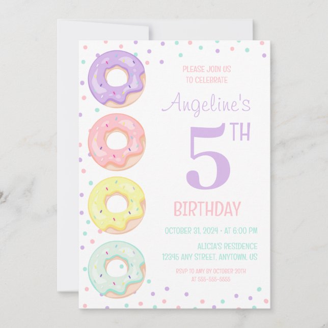 Convite Colorful Sprinkle Sweet Donuts Kids Birthday (Frente)