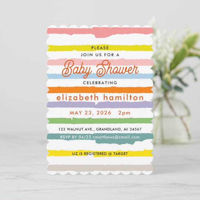 Convite Colorful Stripes Baby Shower Invitation (Em pé/Frente)
