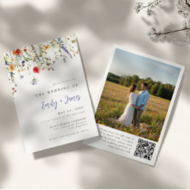 Convite Colorful Summer Floral QR Code Photo Wedding