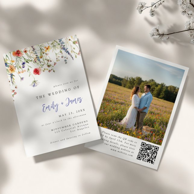 Convite Colorful Summer Floral QR Code Photo Wedding (Criador carregado)