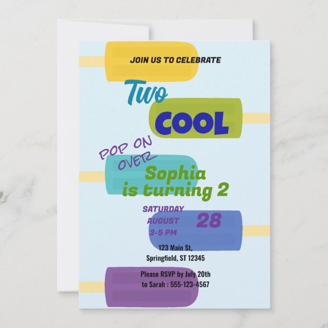 Convite Colorful Summer Popsicle Birthday (Frente)