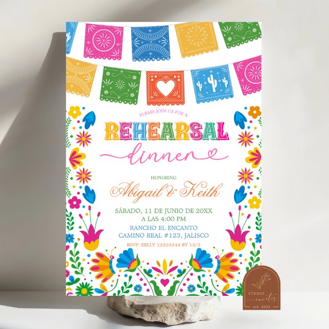 Convite Colorful Talavera Mexican Rehearsal Dinner (Criador carregado)