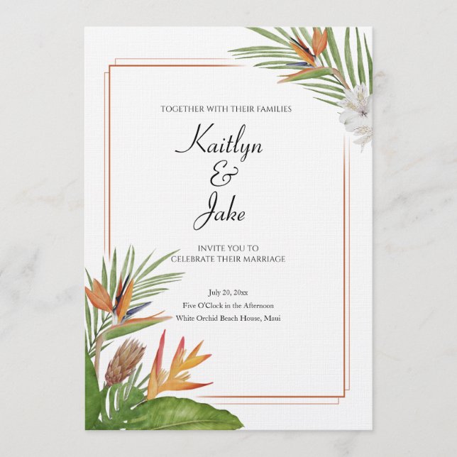 Convite Colorful Tropical Floral Wedding Invitation (Frente)