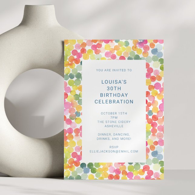 Convite Colorful Watercolor Confetti Birthday Celebration (Criador carregado)