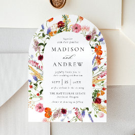 Convite Colorful Watercolor Wildflower Arch Wedding