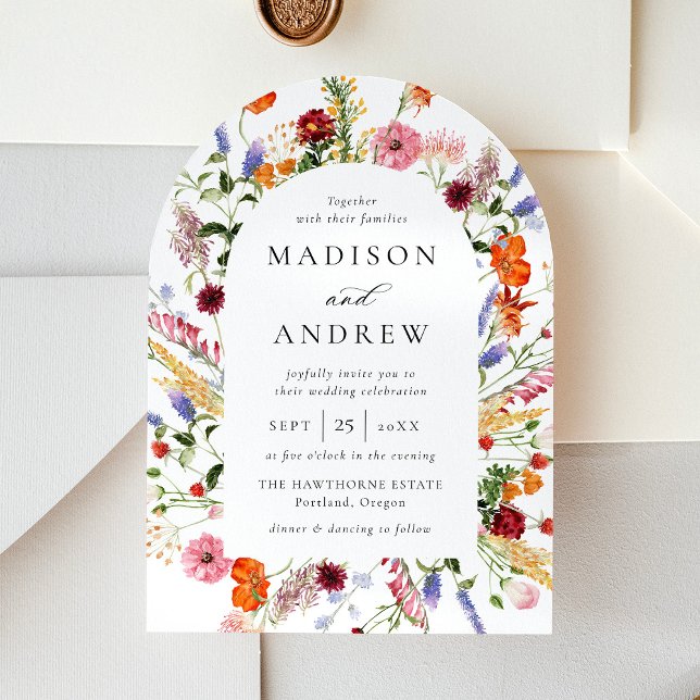 Convite Colorful Watercolor Wildflower Arch Wedding (Criador carregado)