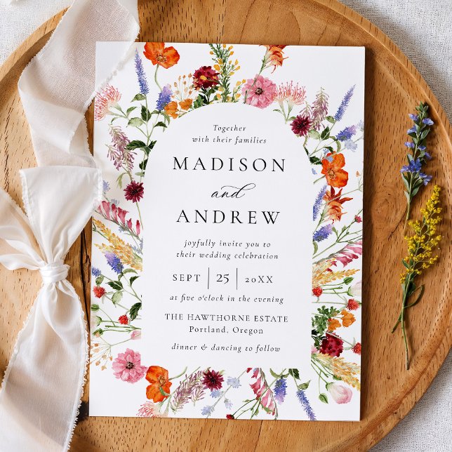 Convite Colorful Watercolor Wildflower Arch Wedding (Criador carregado)