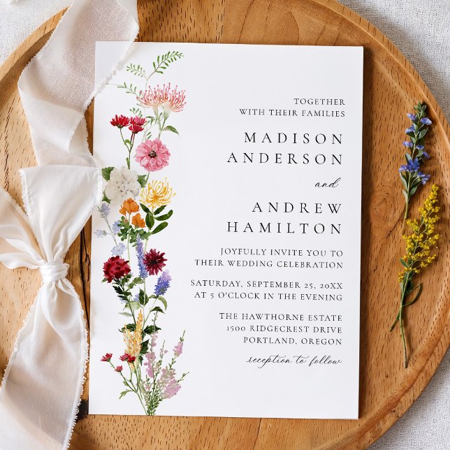Convite Colorful Watercolor Wildflower Wedding (Criador carregado)