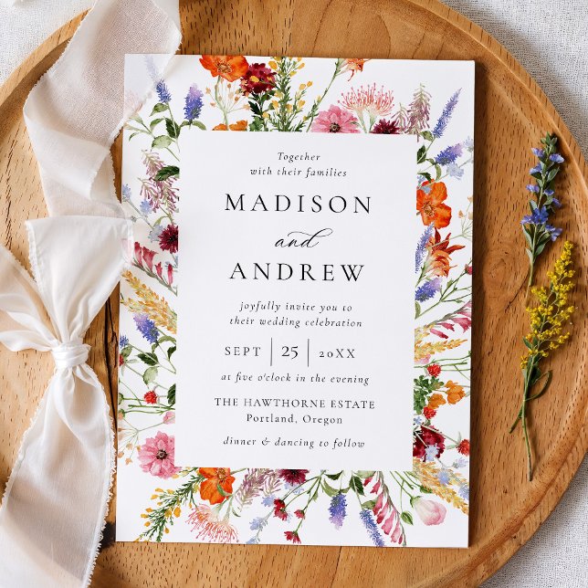 Convite Colorful Watercolor Wildflower Wedding (Criador carregado)
