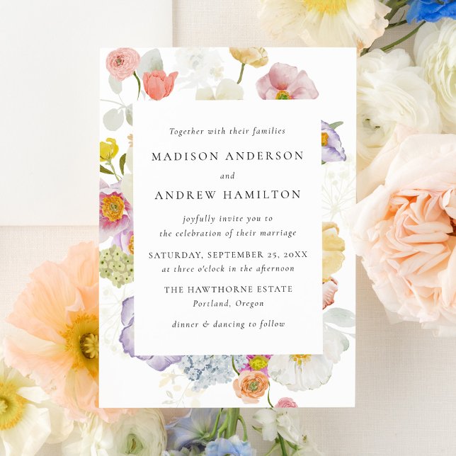 Convite Colorful Watercolor Wildflower Wedding Invitation (Criador carregado)