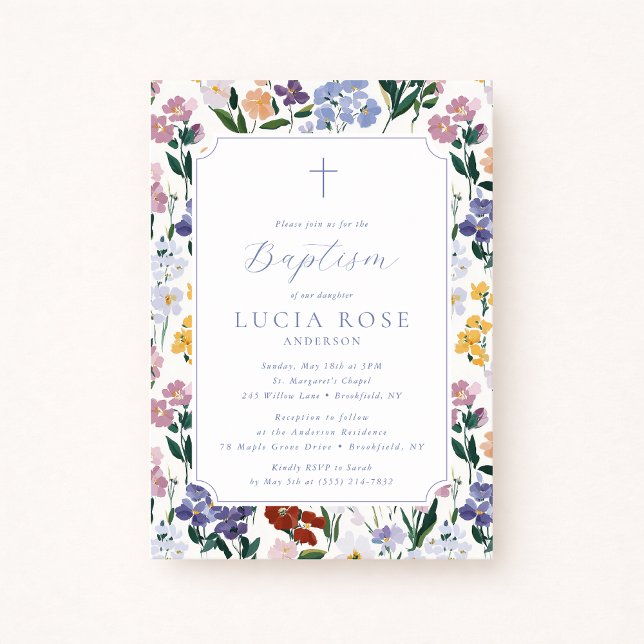 Convite Colorful Wildflower Baptism Invitation for Girl (Criador carregado)