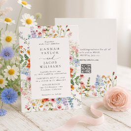 Convite Colorful Wildflower Floral QR Code RSVP Wedding