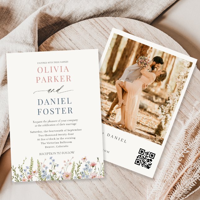 Convite Colorful Wildflower QR Code Photo Wedding (Criador carregado)