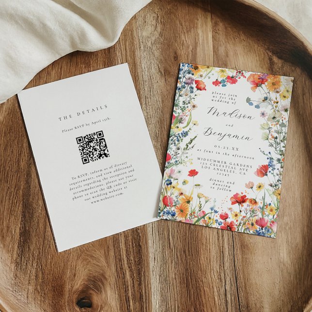 Convite Colorful Wildflower QR Code Wedding (Criador carregado)