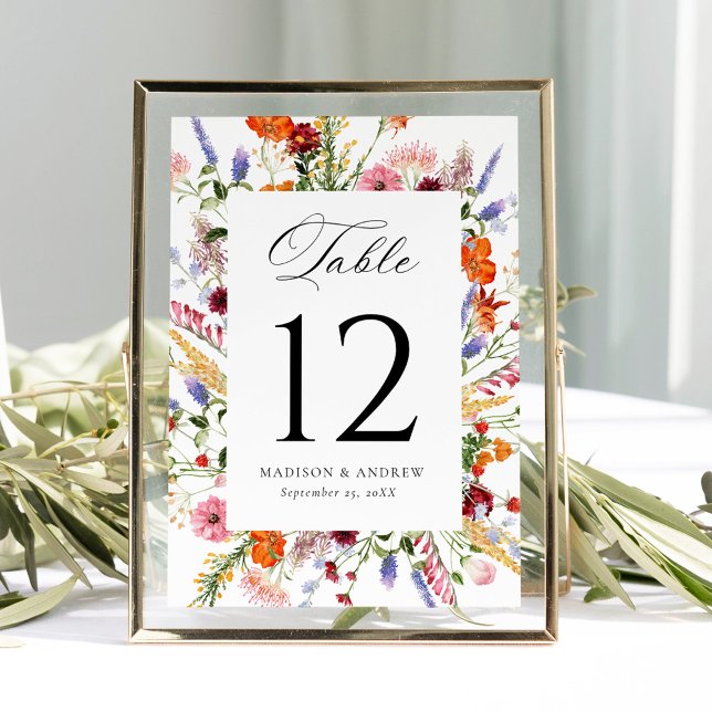 Convite Colorful Wildflower Wedding Table Number Card (Criador carregado)