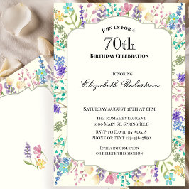 Convite Colorful Wildflowers 70th Birthday Party
