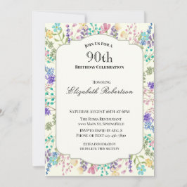 Convite Colorful Wildflowers 90th Birthday Party