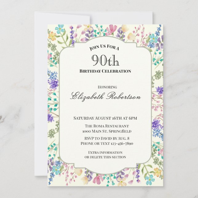 Convite Colorful Wildflowers 90th Birthday Party (Frente)