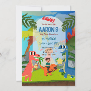 Convite Colorida 2º aniversário do Dinossaur Adventure Par